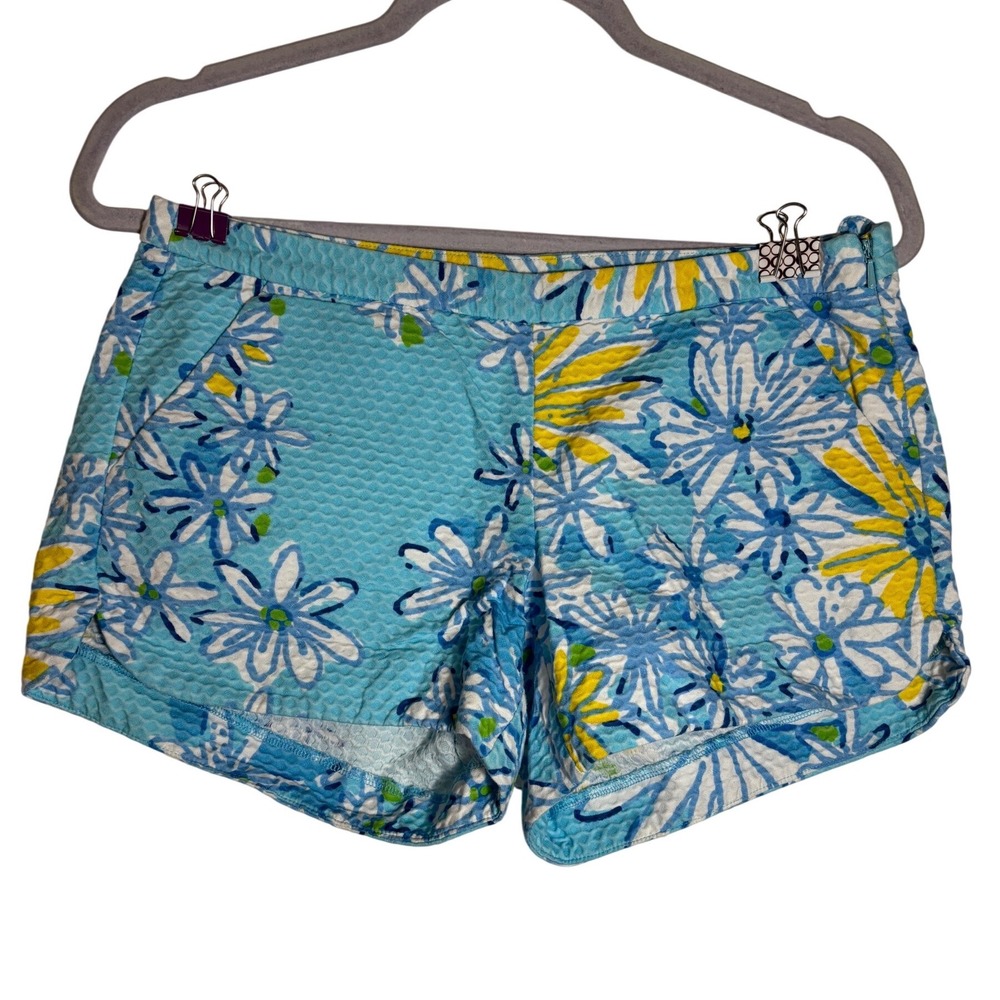 Lilly Pulitzer Adie Breakwater Blue Allover Daisy Dance Seersucker Shorts Size 0